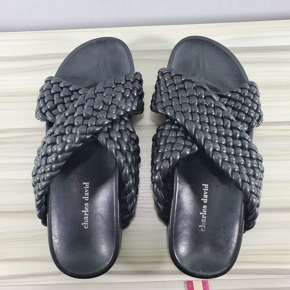 Sz 8 Charles David Defend Slippers Sandals Slip On Woven Braided Leather Slide - Picture 2 of 8